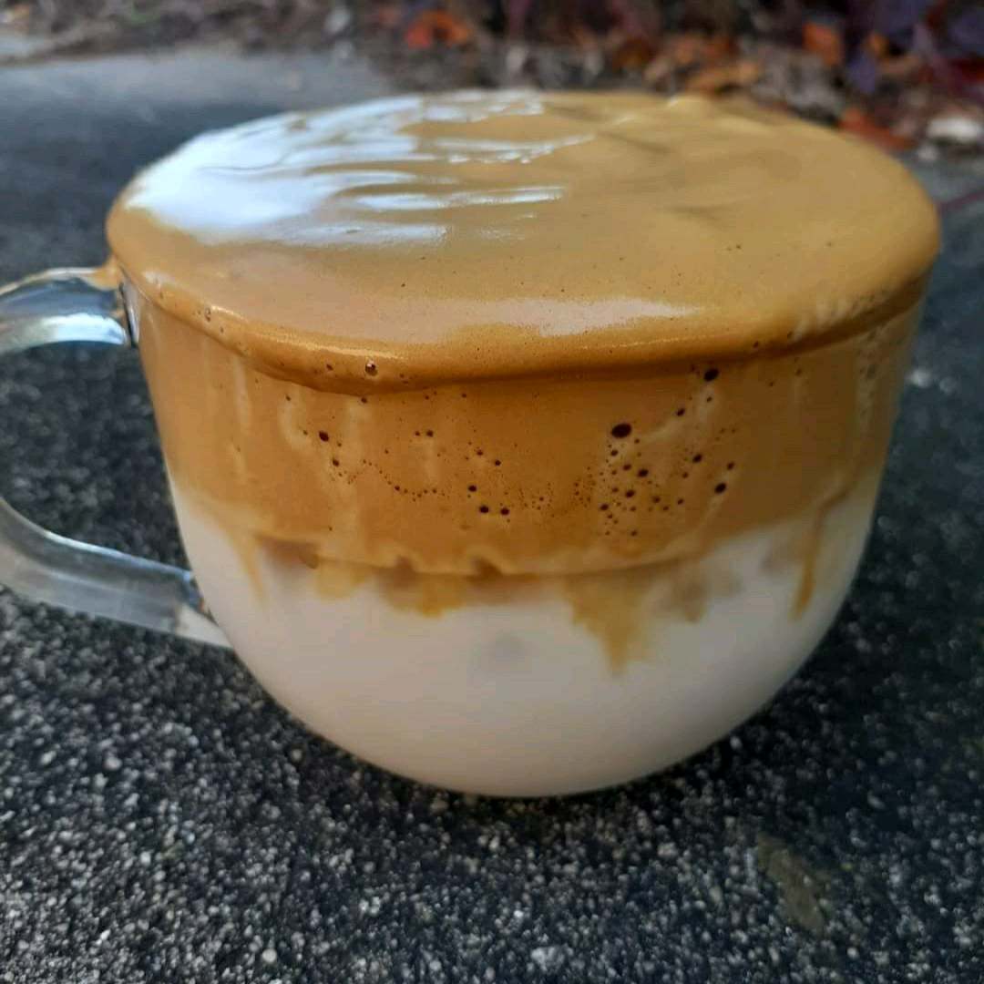 Made Dalgona coffee using Nescafe decaf coffee and a milk frother with