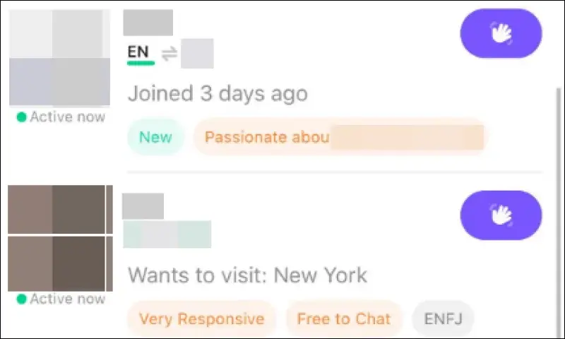 HelloTalk language partner matching screen showing user profiles and connection options