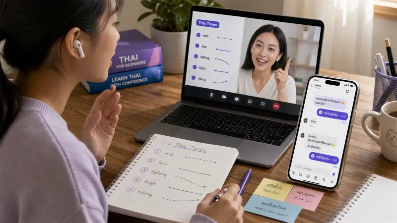 Thai tone practice with real video feedback and HelloTalk voice messages