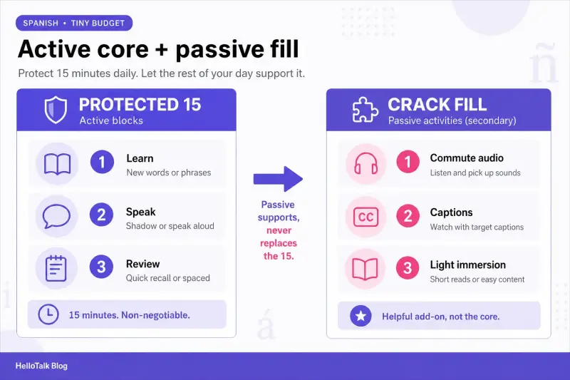 Balance between active Spanish practice and passive immersion
