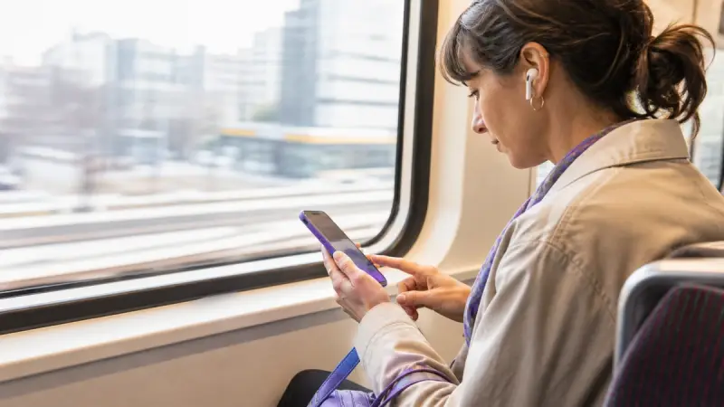 Learner testing a premium language app feature during a daily train commute