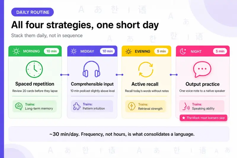 Daily language practice routine plan infographic
