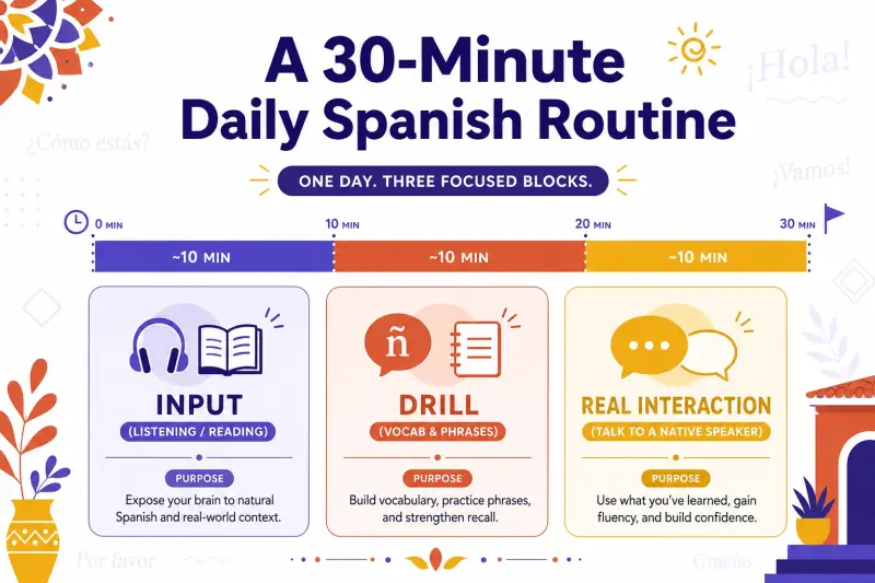A Daily Spanish Practice Routine That Actually Moves the Needle (30 Minutes or Less) hero image