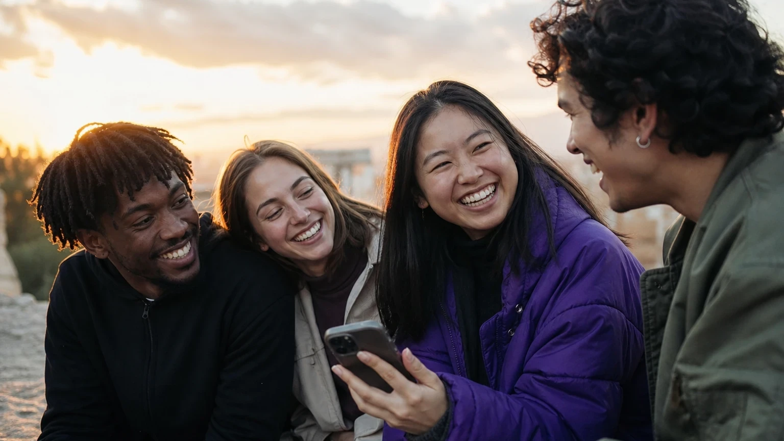 Friends sharing a cross-cultural language exchange conversation