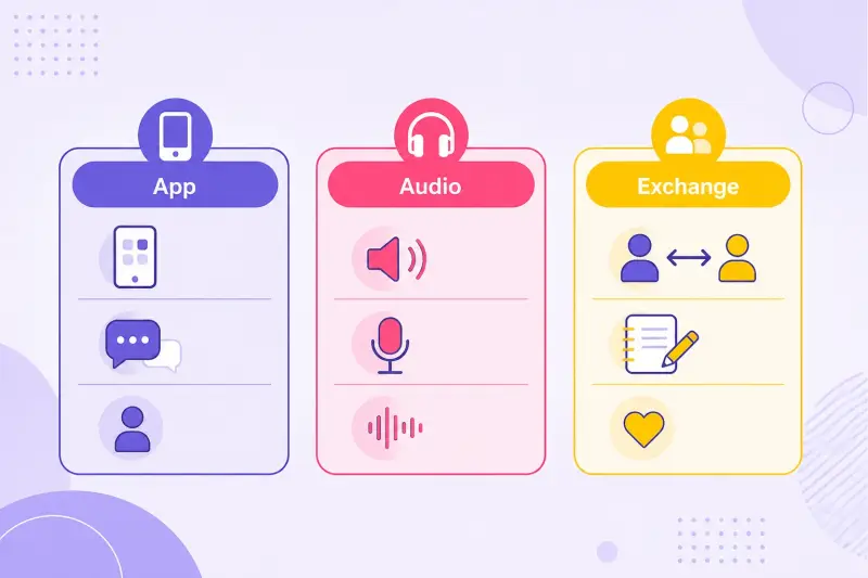 Three-way comparison of app, audio and exchange learning methods