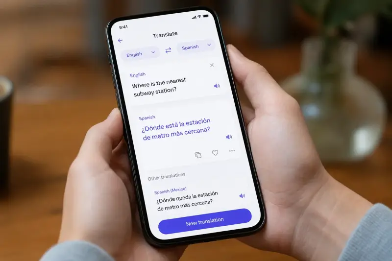 English-to-Spanish translation app on a phone