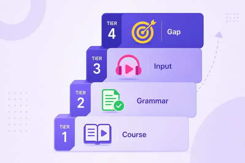 Four-tier ladder of free German learning resources by function