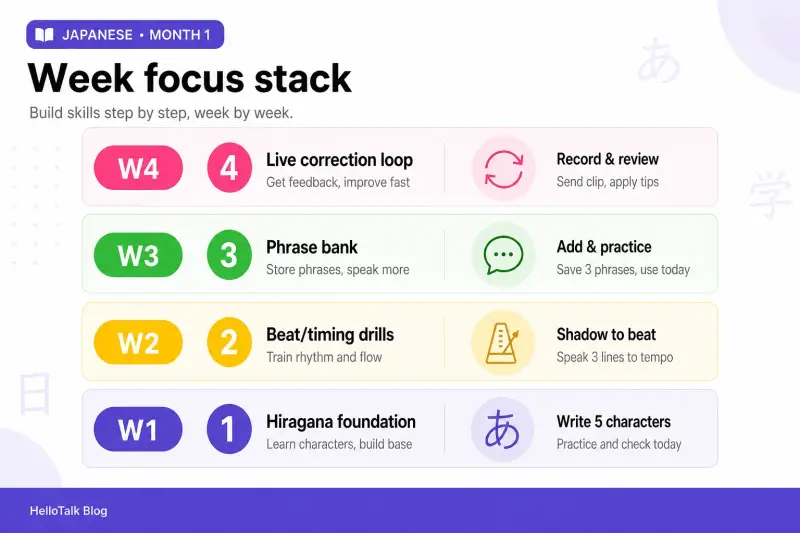 Four-week Japanese skill focus plan