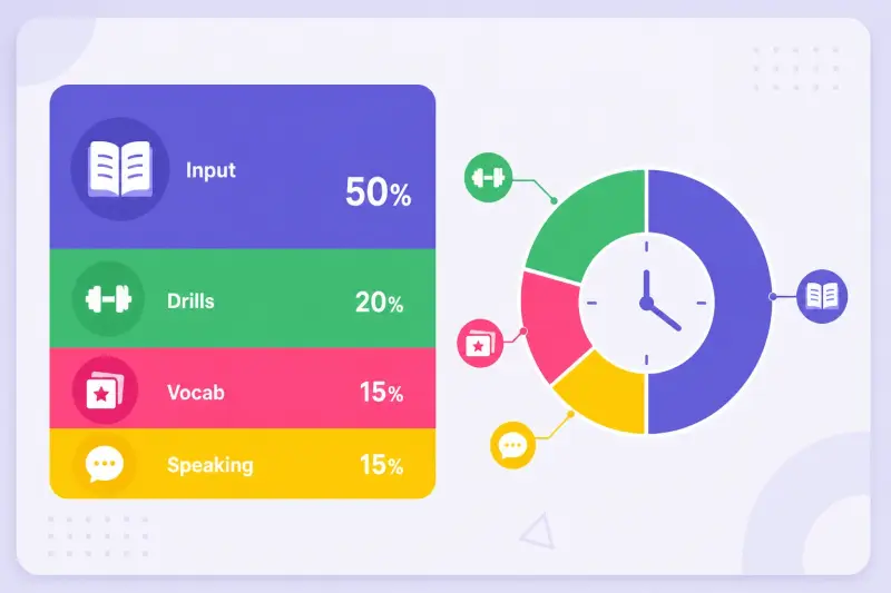 Four-part French method stack with speaking as the largest share