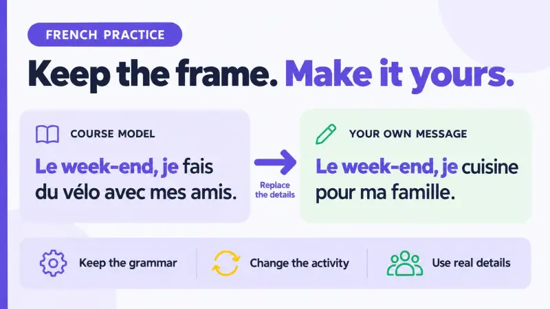 French sentence frame kept while personal details change