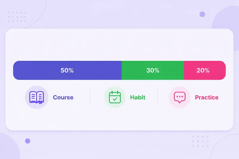 Weekly split of German study time across course, habit and practice tools