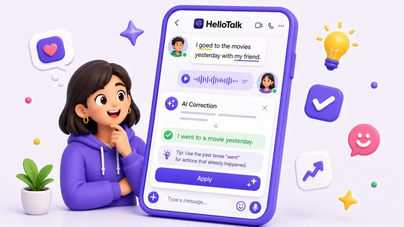 HelloTalk AI correction chat feature