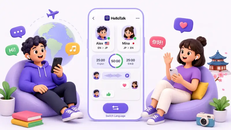 HelloTalk joyful language exchange session