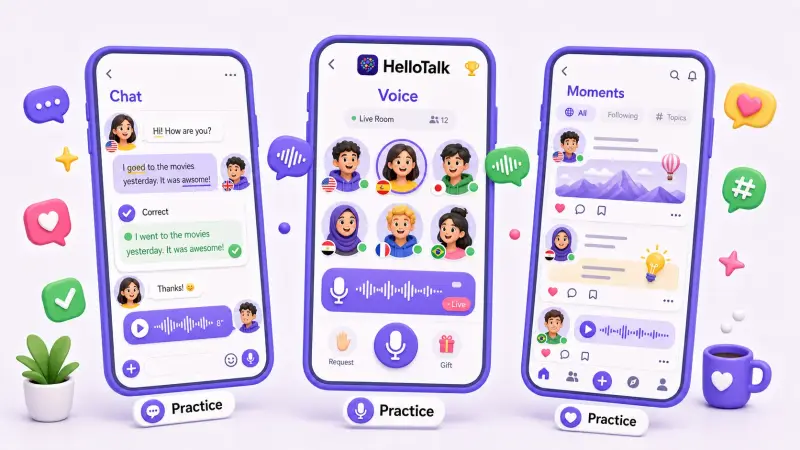 HelloTalk language exchange app formats