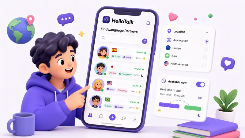 HelloTalk partner discovery filters