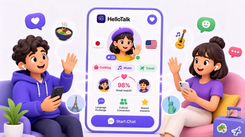興味や学習目的をもとに言語パートナーを探すHelloTalkのイメージ