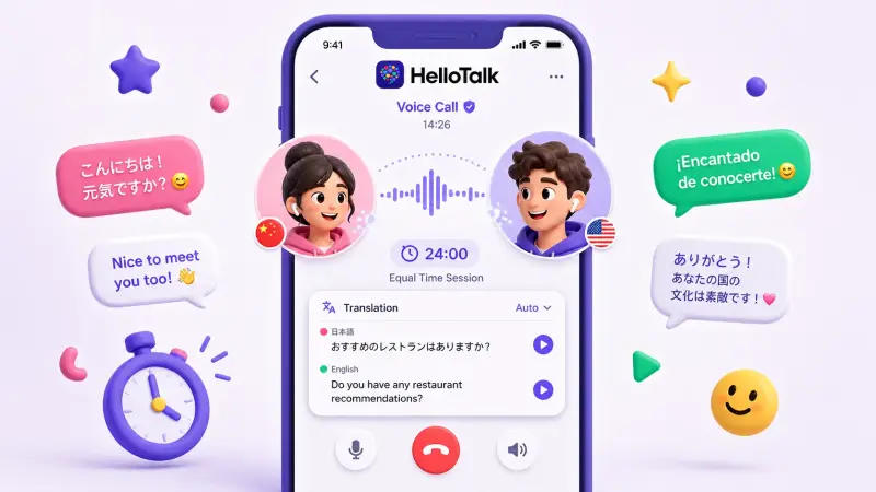 hellotalk voice call translation interface