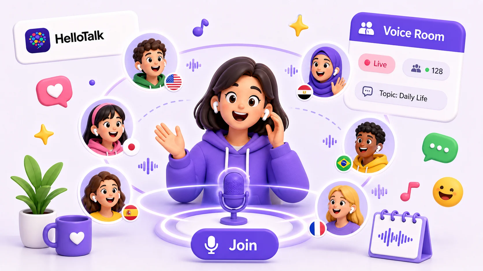HelloTalk Voiceroom with language speakers from around the world
