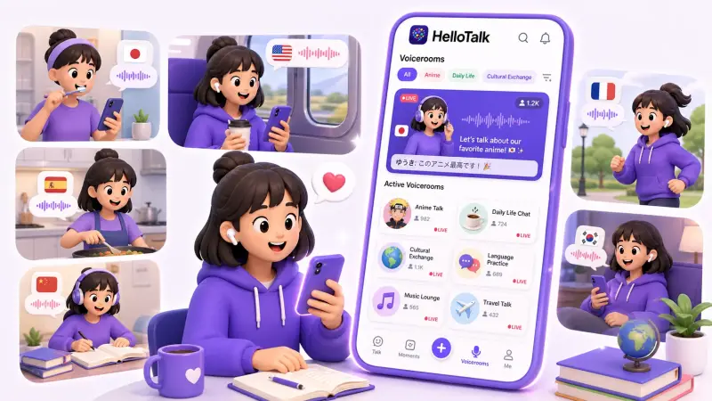 HelloTalk voicerooms daily immersion