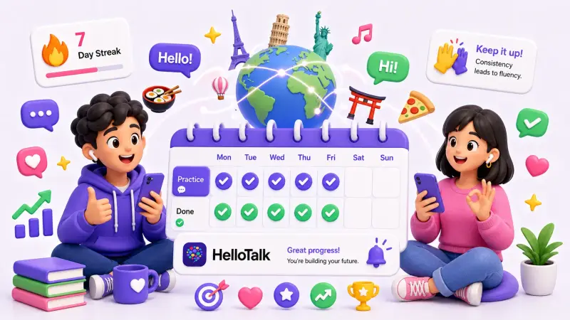 HelloTalk weekly practice calendar