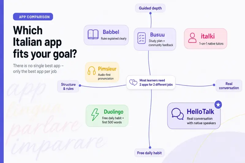 Italian app goal comparison guide infographic