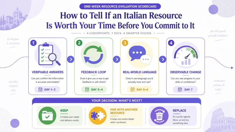 A one-week scorecard for evaluating an Italian learning resource