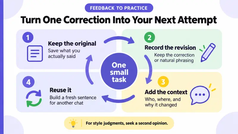 A Japanese correction cycle that records the original, revision and context before reuse