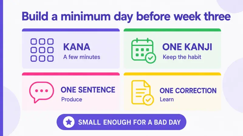 A minimum-day Japanese practice plan for difficult days