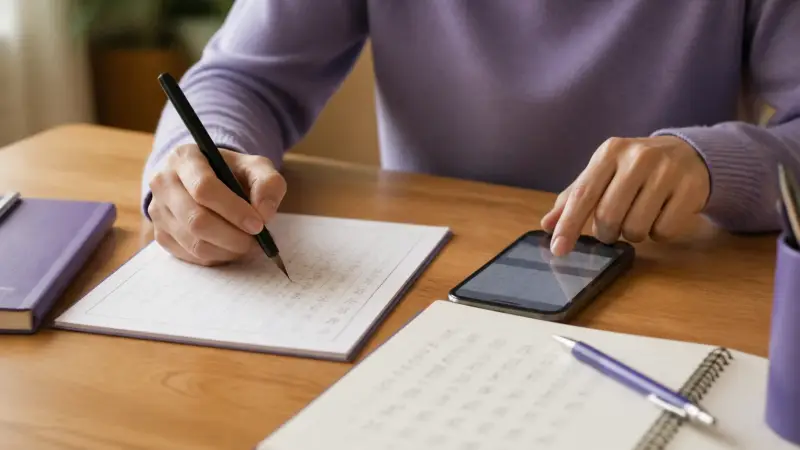 Writing practice across the three Japanese script systems