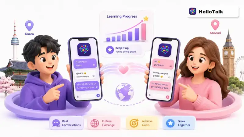 Korean language exchange partners tracking learning progress