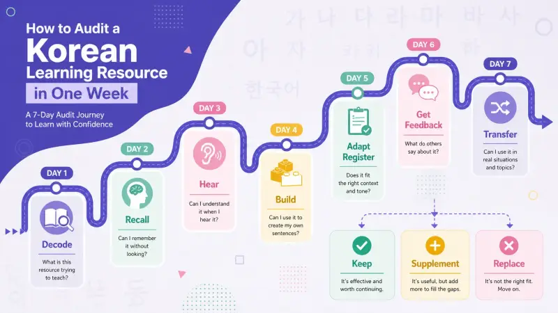 A seven-day path for auditing a Korean learning resource