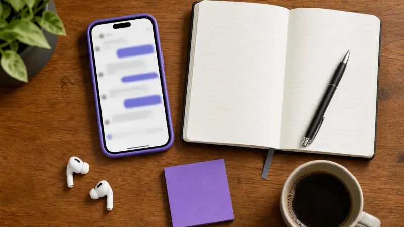 Language learning chat app on a study desk