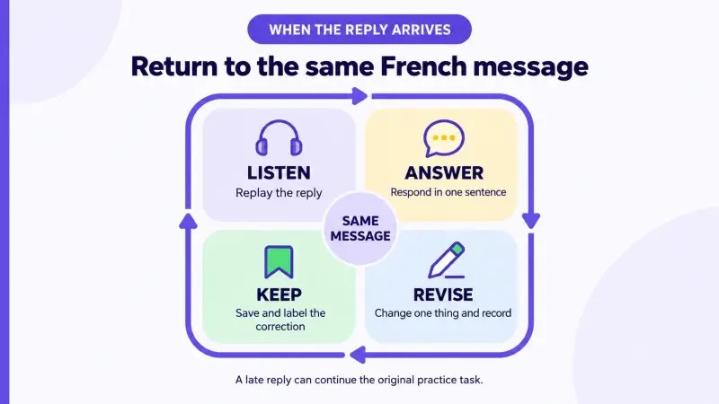 Return to a French message: listen, answer, revise and keep