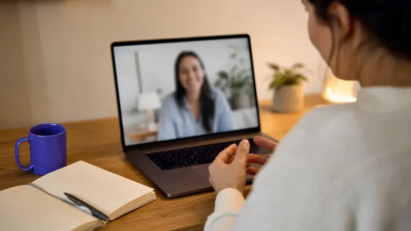 Learner practicing French through a video call