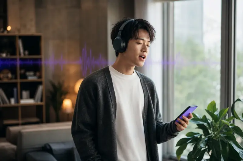 Learner recording Japanese pronunciation at home