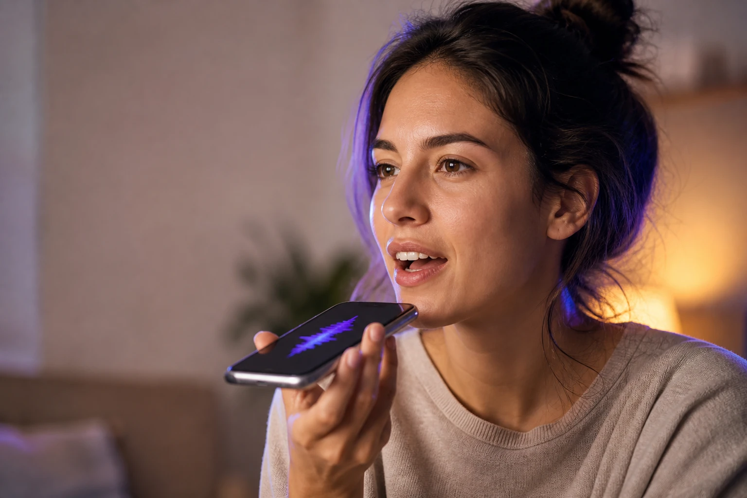 Learner speaking into a language app