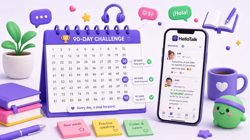 ninety day language learning calendar