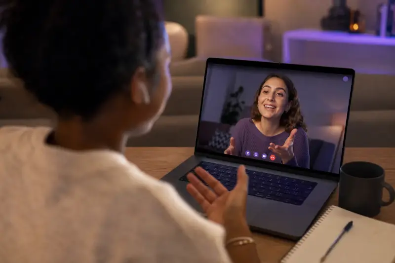 Online language exchange video call practice