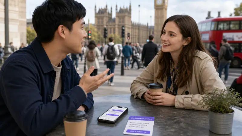 English conversation app used for real cross-cultural conversation in a city setting