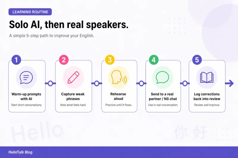 Routine that moves from solo AI practice to native speakers