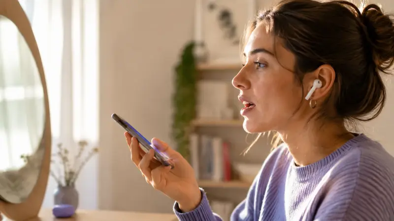 A solo learner recording Italian speaking practice
