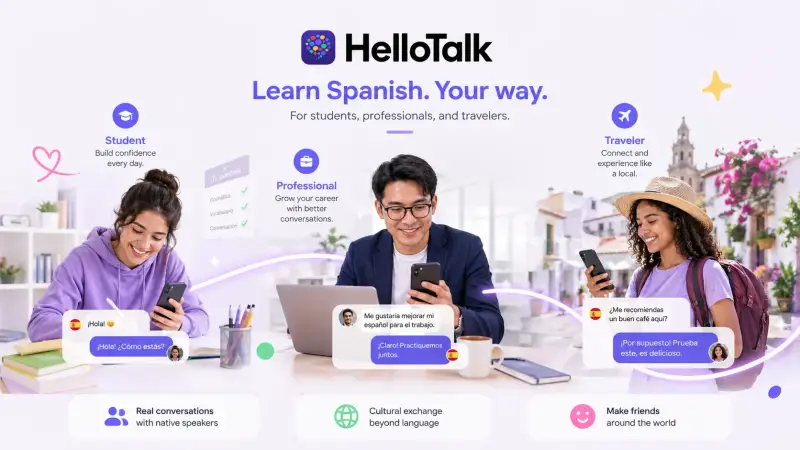 Different Spanish learner profiles and their best daily practice approach on HelloTalk â busy professional, commuter, and weekend-only learner â each building real fluency in 30 minutes