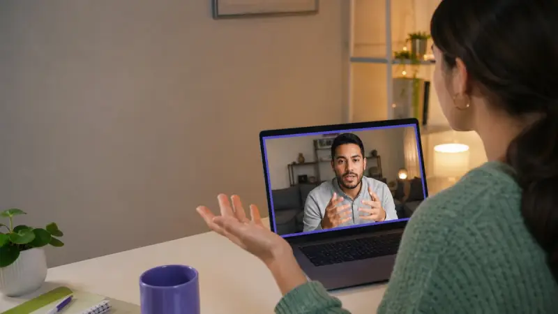 A Spanish learner using a repair move during a video conversation