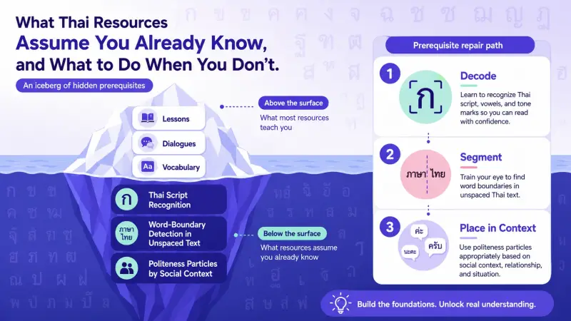 An iceberg showing the hidden prerequisites in Thai learning resources