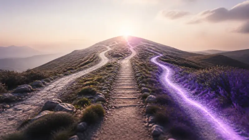 Three diverging paths leading to one summit, representing three learning methods
