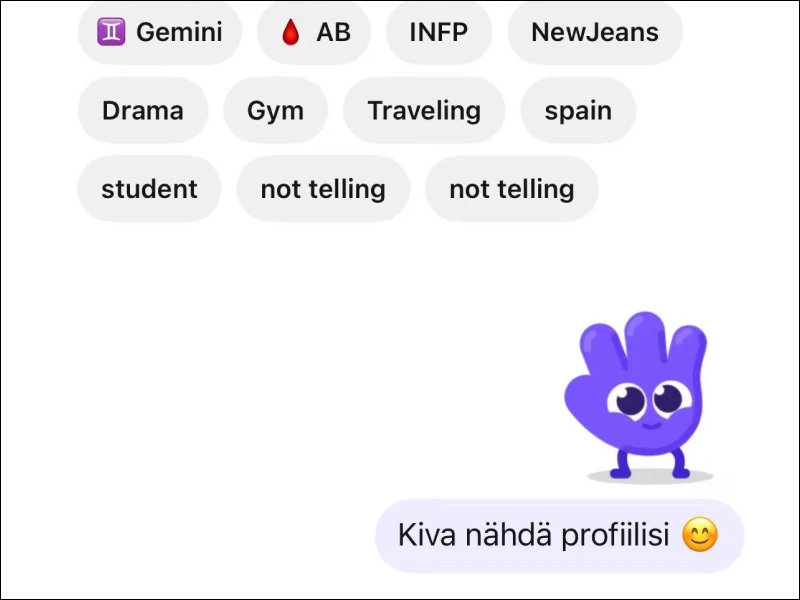 Language learner profile with interests and mascot