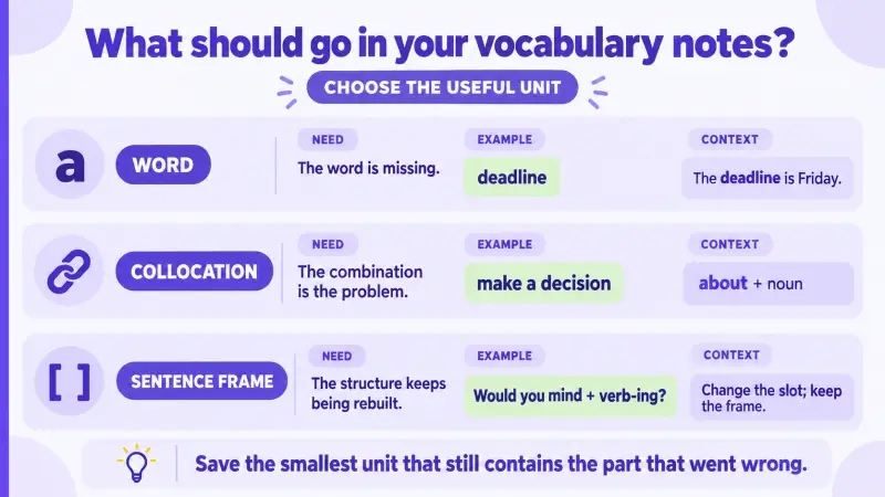 Comparing a word, a collocation, and a sentence frame as vocabulary learning units