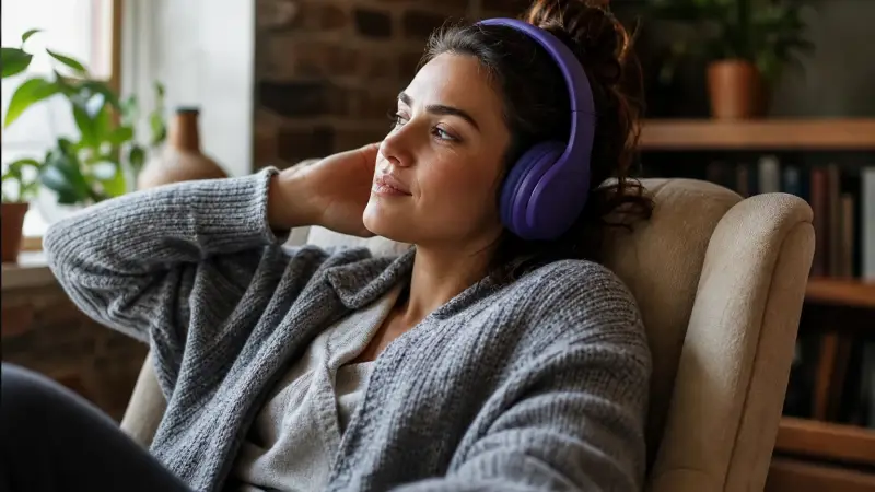 Woman listening to Russian at home
