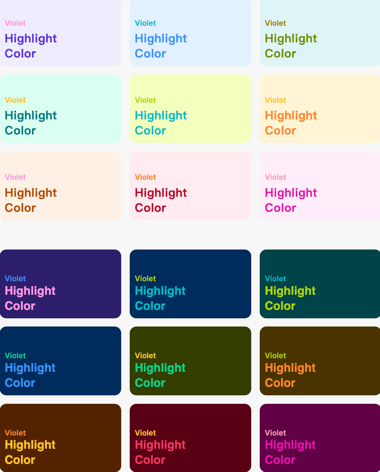 Light and dark mode color examples